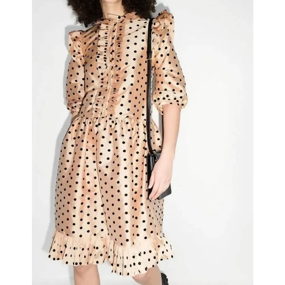 BATSHEVA Claudette Ruffled Polka-Dot Silk Dress sz 2